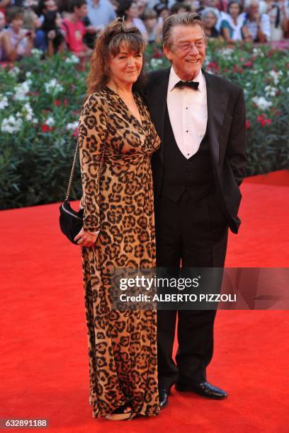 British actor John Hurt and his wife Anwen Rees Meyers arrive for the screening of "Tinker, Tailor, Soldier, Spy" at the 68th Venice Film Festival on...