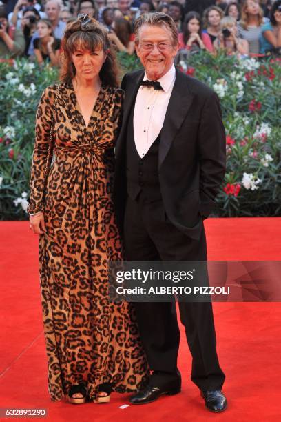 British actor John Hurt and his wife Anwen Rees Meyers arrive for the screening of "Tinker, Tailor, Soldier, Spy" at the 68th Venice Film Festival on...