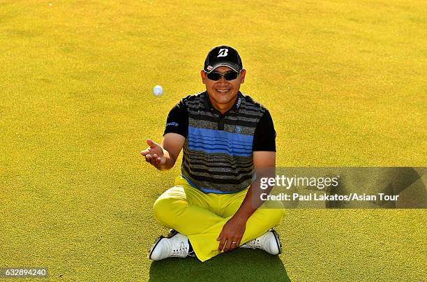 Angelo Que of the Philippines poses for a picture ahead of round three of the Leopalace21 Myanmar Open at Pun Hlaing Golf Club on January 28, 2017 in...