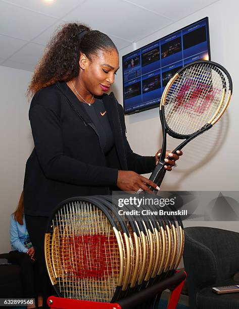 Serena Williams of the United States is presented with a special 23 Grand Slam Tennis Racket after winning the 2017 Women's Singles Final at...