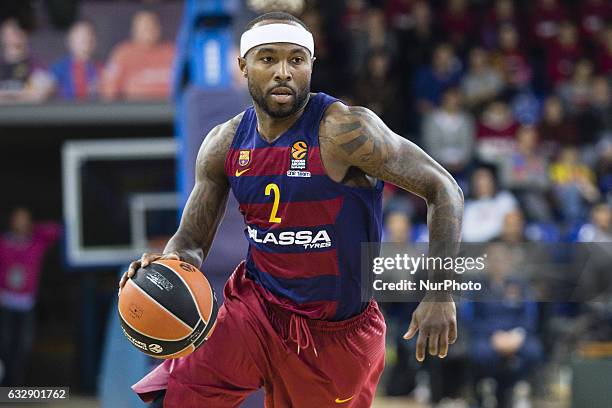 Tyrese Rice of FC Barcelona during the Euroleague Turkish Airlines EuroLeague regular season between FC Barcelona vs Baskonia Vitoria Gasteiz at...