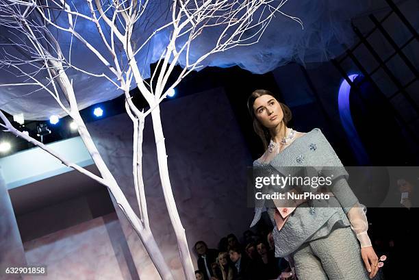 Model presents a creation from the Spring/Summer 2017 collection by Italian label Maison Gattinoni during the AltaRoma, in Rome, Italy, 27 January...