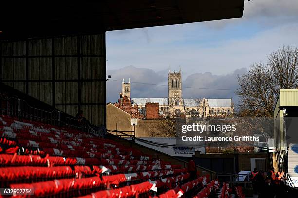 General view from the stadium of the Lincoln Cathedral prior ot the Emirates FA Cup Fourth Round match between Lincoln City and Brighton and Hove...