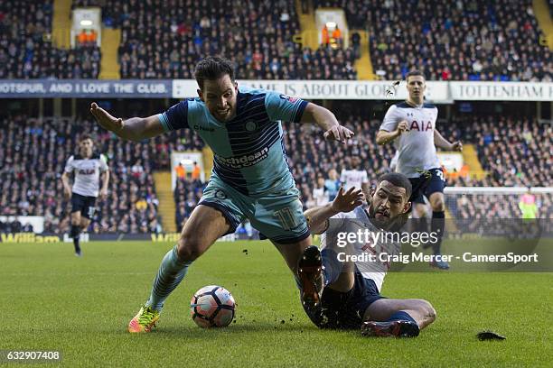 Wycombe Wanderers' Sam Wood goes down under the challenge of Tottenham Hotspur's Cameron Carter-Vickers to win a penalty during the Emirates FA Cup...