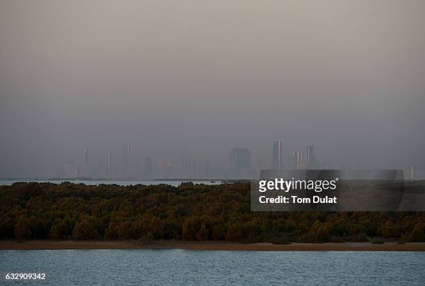 General view of the Abu Dhabi skyline during The Abu Dhabi Invitational at Yas Links Golf Course on January 28, 2017 in Abu Dhabi, United Arab...