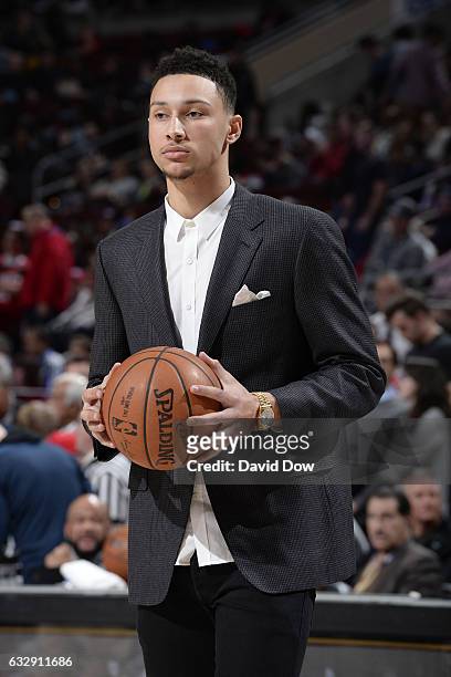 Ben Simmons of the Philadelphia 76ers attends the game against the Houston Rockets at Wells Fargo Center on January 27, 2017 in Philadelphia,...
