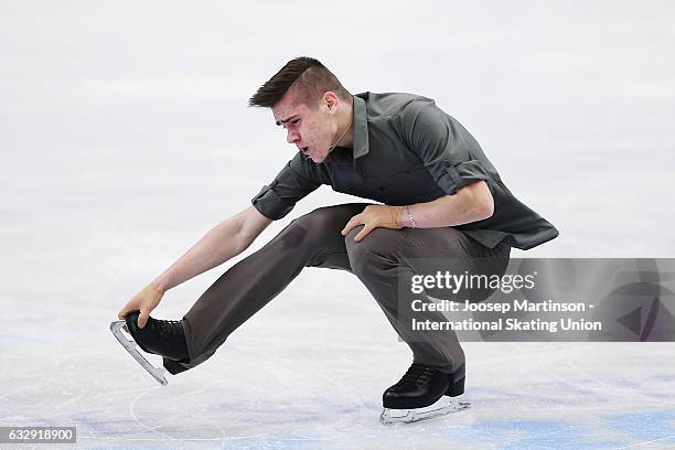 Ivan Pavlov of Ukraine competes in the Men's Free Skating during day 4 of the European Figure Skating Championships at Ostravar Arena on January 28,...