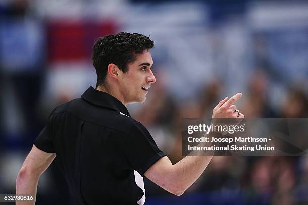 Javier Fernandez of Spain competes in the Men's Free Skating during day 4 of the European Figure Skating Championships at Ostravar Arena on January...