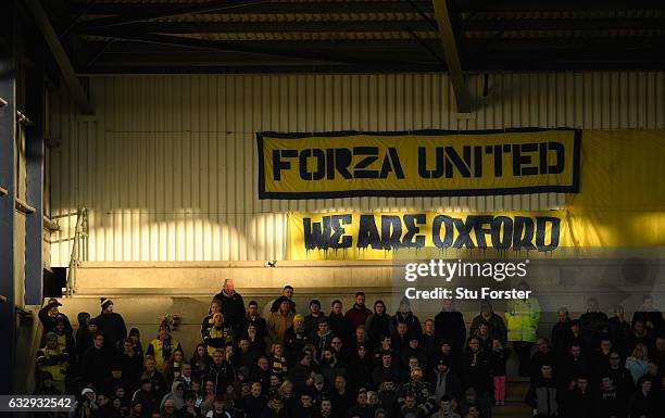 Oxford fans look on during The Emirates FA Cup Fourth Round match between Oxford United and Newcastle United at Kassam Stadium on January 28, 2017 in...