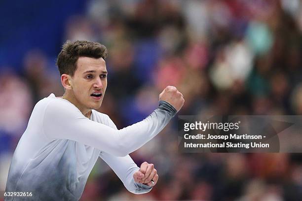 Maxim Kovtun of Russia competes in the Men's Free Skating during day 4 of the European Figure Skating Championships at Ostravar Arena on January 28,...