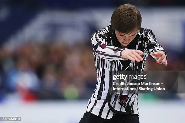 Mikhail Kolyada of Russia competes in the Men's Free Skating during day 4 of the European Figure Skating Championships at Ostravar Arena on January...