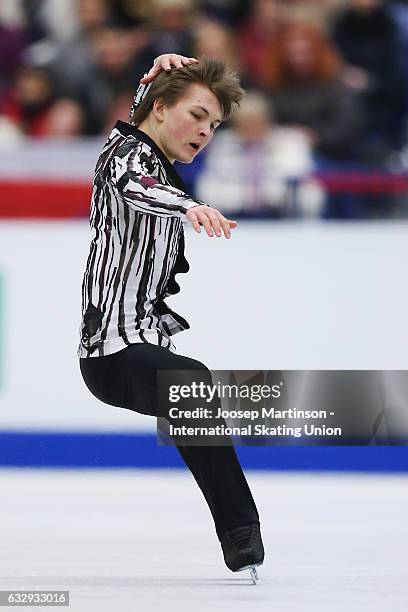 Mikhail Kolyada of Russia competes in the Men's Free Skating during day 4 of the European Figure Skating Championships at Ostravar Arena on January...