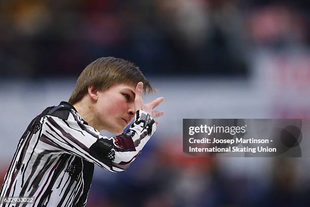 Mikhail Kolyada of Russia competes in the Men's Free Skating during day 4 of the European Figure Skating Championships at Ostravar Arena on January...