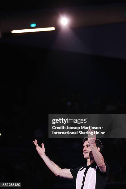 Javier Fernandez of Spain in the Men's medal ceremony during day 4 of the European Figure Skating Championships at Ostravar Arena on January 28, 2017...