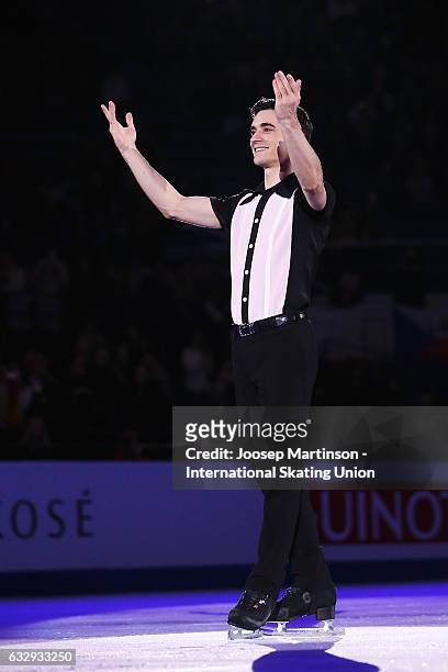 Javier Fernandez of Spain in the Men's medal ceremony during day 4 of the European Figure Skating Championships at Ostravar Arena on January 28, 2017...
