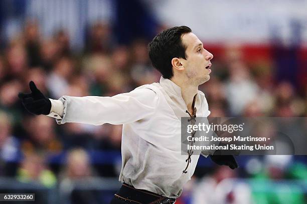 Alexei Bychenko of Israel competes in the Men's Free Skating during day 4 of the European Figure Skating Championships at Ostravar Arena on January...