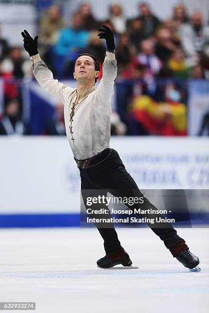 Alexei Bychenko of Israel competes in the Men's Free Skating during day 4 of the European Figure Skating Championships at Ostravar Arena on January...