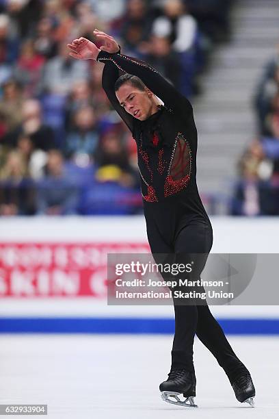 Jorik Hendrickx of Belgium competes in the Men's Free Skating during day 4 of the European Figure Skating Championships at Ostravar Arena on January...