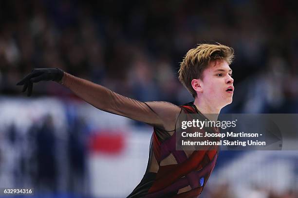 Deniss Vasiljevs of Latvia competes in the Men's Free Skating during day 4 of the European Figure Skating Championships at Ostravar Arena on January...