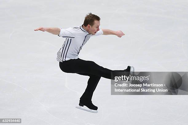 Alexander Majorov of Sweden competes in the Men's Free Skating during day 4 of the European Figure Skating Championships at Ostravar Arena on January...