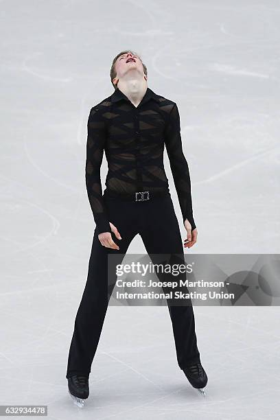 Alexander Samarin of Russia competes in the Men's Free Skating during day 4 of the European Figure Skating Championships at Ostravar Arena on January...