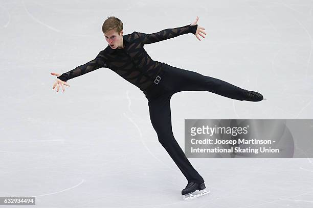 Alexander Samarin of Russia competes in the Men's Free Skating during day 4 of the European Figure Skating Championships at Ostravar Arena on January...