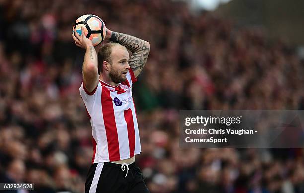 Lincoln City's Bradley Wood during the Emirates FA Cup Fourth Round match between Lincoln City and Brighton & Hove Albion at Sincil Bank Stadium on...