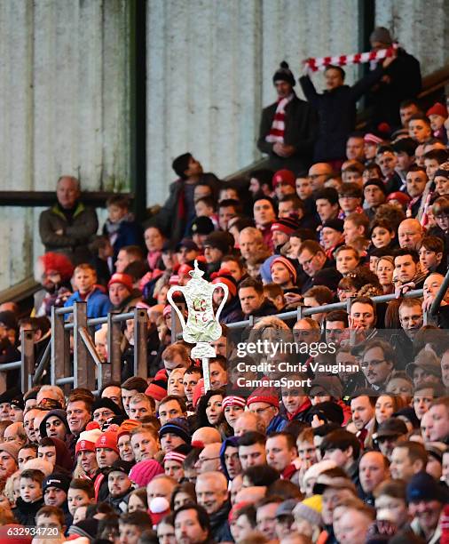 Lincoln City fans during the Emirates FA Cup Fourth Round match between Lincoln City and Brighton & Hove Albion at Sincil Bank Stadium on January 28,...