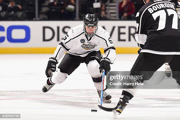 Musician Justin Bieber skates during the 2017 NHL All-Star Celebrity Shootout as part of the 2017 NHL All-Star Weekend at STAPLES Center on January...