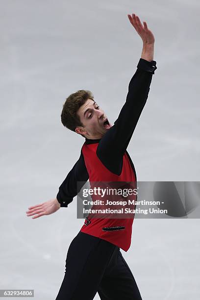 Moris Kvitelashvili of Georgia competes in the Men's Free Skating during day 4 of the European Figure Skating Championships at Ostravar Arena on...