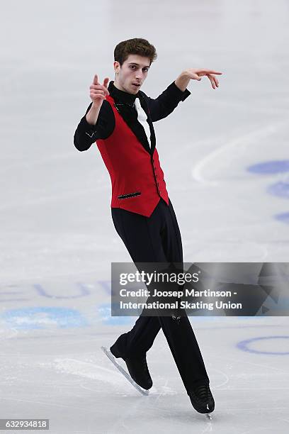 Moris Kvitelashvili of Georgia competes in the Men's Free Skating during day 4 of the European Figure Skating Championships at Ostravar Arena on...