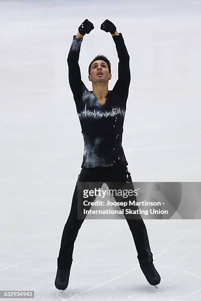 Chafik Besseghier of France competes in the Men's Free Skating during day 4 of the European Figure Skating Championships at Ostravar Arena on January...