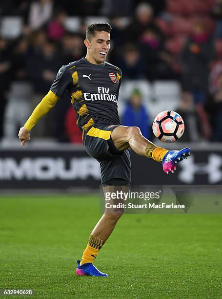 Gabriel of Arsenal before the Emirates FA Cup Fourth Round match between Southampton and Arsenal at St Mary's Stadium on January 28, 2017 in...