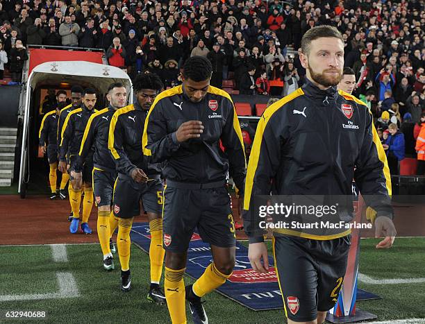 Shkodran Mustafi of Arsenal before the Emirates FA Cup Fourth Round match between Southampton and Arsenal at St Mary's Stadium on January 28, 2017 in...