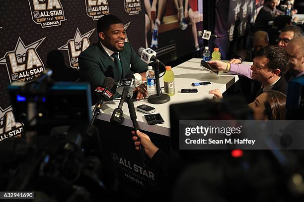 Subban of the Nashville Predators speaks to the media during 2017 NHL All-Star Media Day as part of the 2017 NHL All-Star Weekend at the JW Marriott...