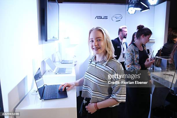 Visitor tests an Asus laptop during Platform Fashion January 2017 at Areal Boehler on January 28, 2017 in Duesseldorf, Germany.