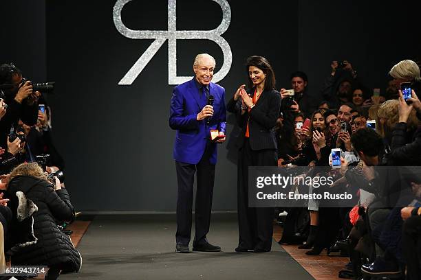 Mayor of Rome Virginia Raggi and designer Renato Balestra attend the runway of the 'Renato Balestra' fashion show during AltaRoma January 2017 on...