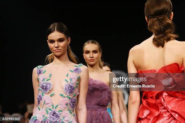 Models walk the runway at the Renato Balestra fashion show during AltaRoma January 2017 on January 28, 2017 in Rome, Italy.