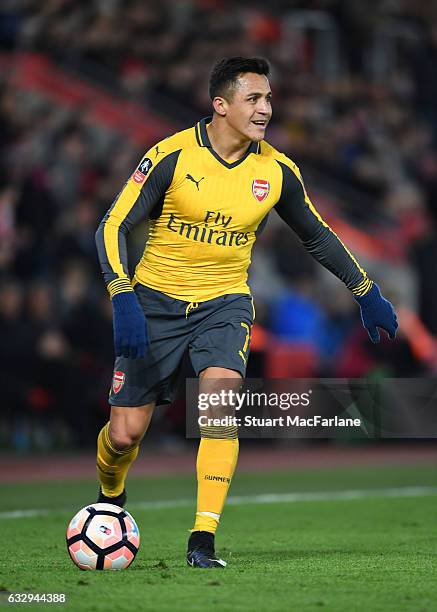 Alexis Sanchez of Arsenal during the Emirates FA Cup Fourth Round match between Southampton and Arsenal at St Mary's Stadium on January 28, 2017 in...