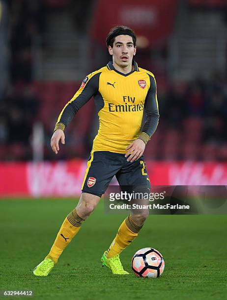 Hector Bellerin of Arsenal during the Emirates FA Cup Fourth Round match between Southampton and Arsenal at St Mary's Stadium on January 28, 2017 in...