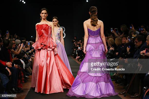 Models walk the runway at the Renato Balestra fashion show during AltaRoma January 2017 on January 28, 2017 in Rome, Italy.
