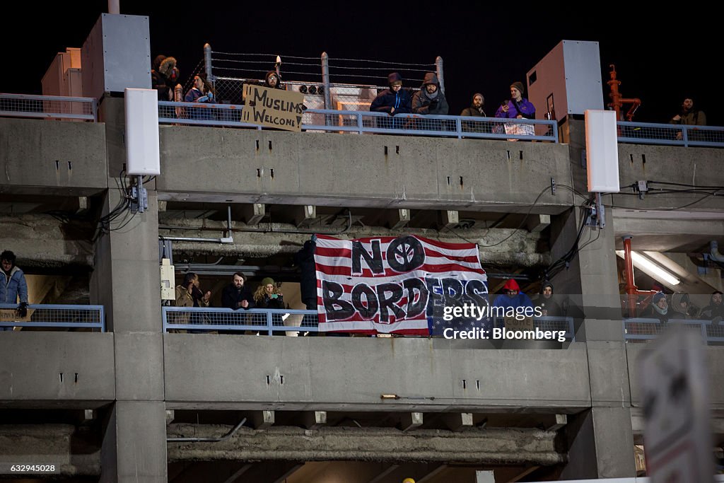 Demonstrators Protest At JFK Airport As White House Defends Immigrant Ban