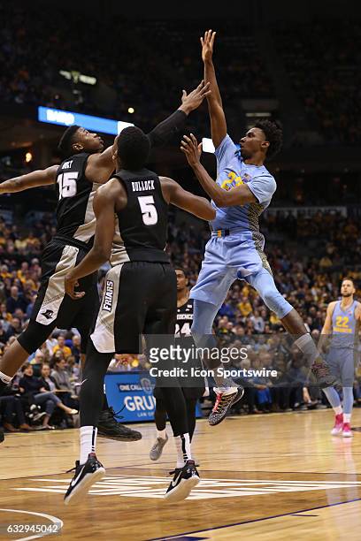 Marquette Golden Eagles guard Jajuan Johnson shoots during the game between the Marquette Golden Eagles and the Providence Friars on January 28 at...