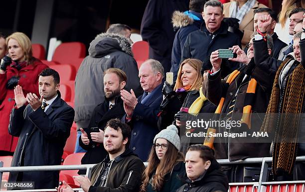 Former owner of Wolverhampton Wanderers Steve Morgan applauds at full time during The Emirates FA Cup Fourth Round between Liverpool and...