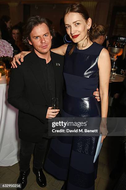 Christopher Kane and Roksanda Ilincic attend a surprise celebration in honour of Sarah Mower MBE at The Connaught Hotel with Moet Et Chandon on...
