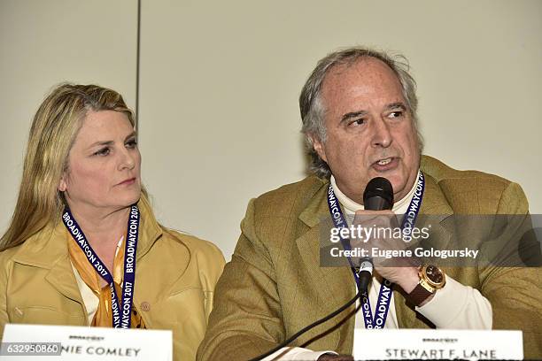 Panelists Bonnie Comley and Stewart F. Lane speak at BroadwayCon 2017 at The Jacob K. Javits Convention Center on January 28, 2017 in New York City.