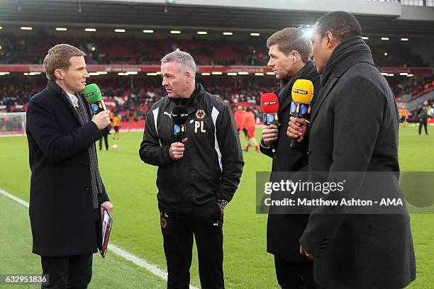 Paul Lambert the head coach / manager of Wolverhampton Wanderers gets interviewed by BT Sport during The Emirates FA Cup Fourth Round between...