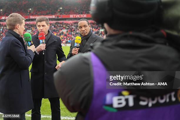 Steven Gerrard and Paul Ince whilst broadcasting for BT Sport during The Emirates FA Cup Fourth Round between Liverpool and Wolverhampton Wanderers...