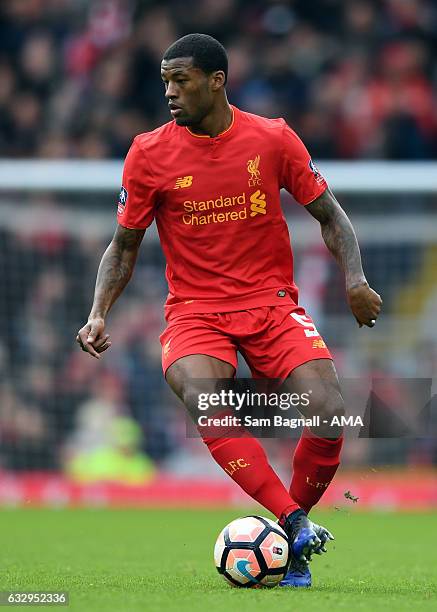 Georginio Wijnaldum of Liverpool during The Emirates FA Cup Fourth Round between Liverpool and Wolverhampton Wanderers at Anfield on January 28, 2017...