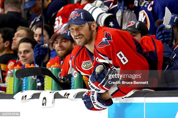 Alex Ovechkin of the Washington Capitals watches the Bridgestone NHL Fastest Skater event during the 2017 Coors Light NHL All-Star Skills Competition...